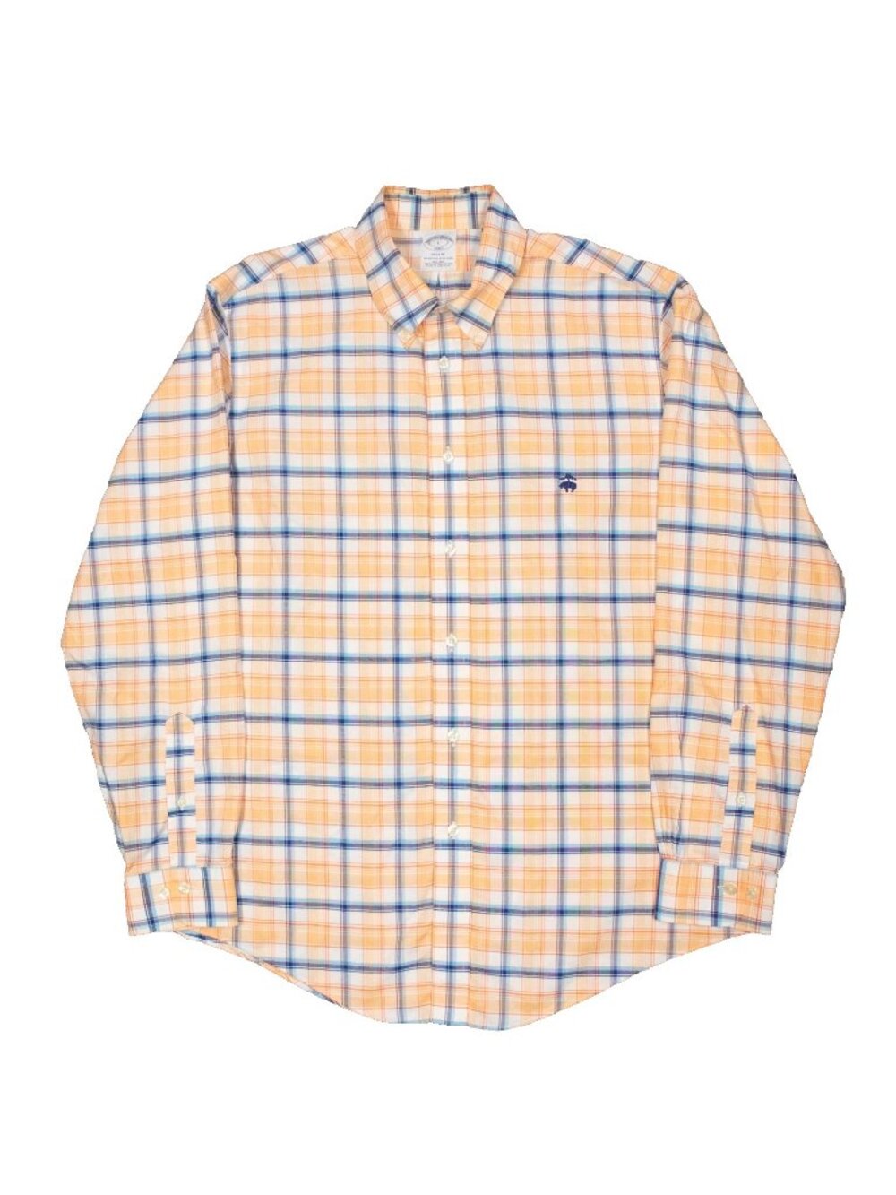 Brooks Brothers Button Down Shirt Non Iron Supima Cotton Plaid Yellow Large